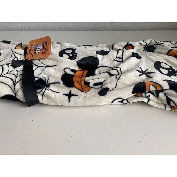 Disney Halloween Mickey Minnie Mouse Pumpkin Throw Blanket 50"x70" Spider Skull - Picture 7 of 13